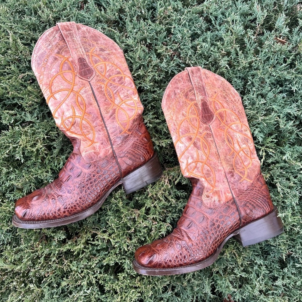 Buitre Handcrafted Leather Goods Alligator Embossed Western Boots Men's Size 8 - Picture 3 of 15